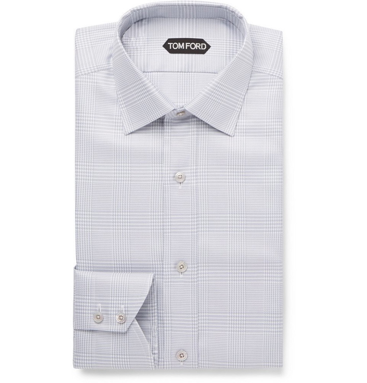 Photo: TOM FORD - Light-Grey Slim-Fit Prince of Wales Checked Cotton Shirt - Gray
