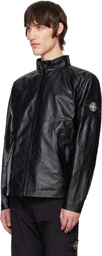 Stone Island Black Light Organza Leather Biker Jacket