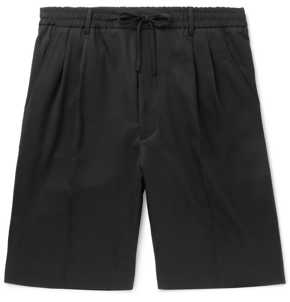 CMMN SWDN - Jayson Pleated Wool-Twill Drawstring Shorts - Black