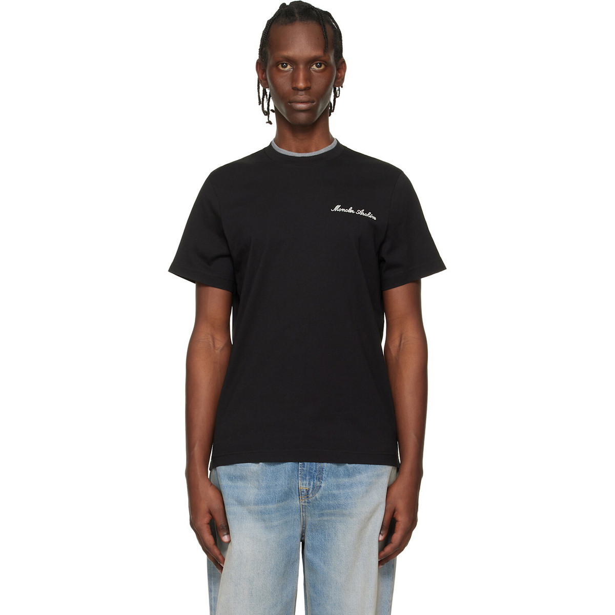 Moncler Black Embroidered Logo Cotton T-shirt