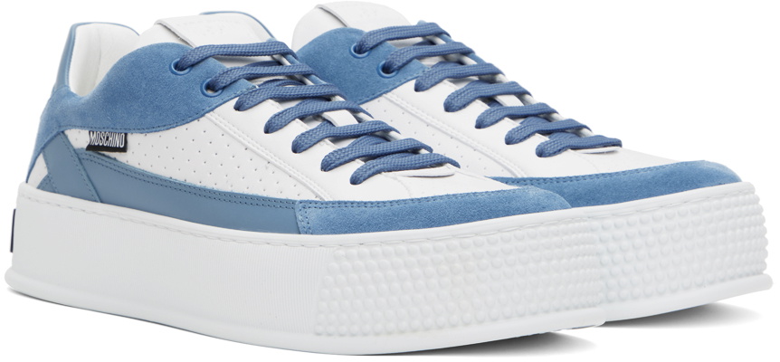Moschino White & Blue Bumps & Stripes Sneakers Moschino