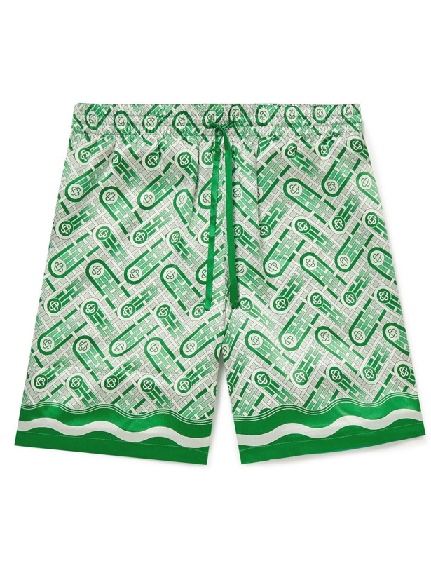 Photo: Casablanca - Wide-Leg Printed Silk Drawstring Shorts - Green