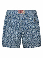MC2 Saint Barth Man Mid-length Linen Swim-shorts Gustavia With Majolica Print