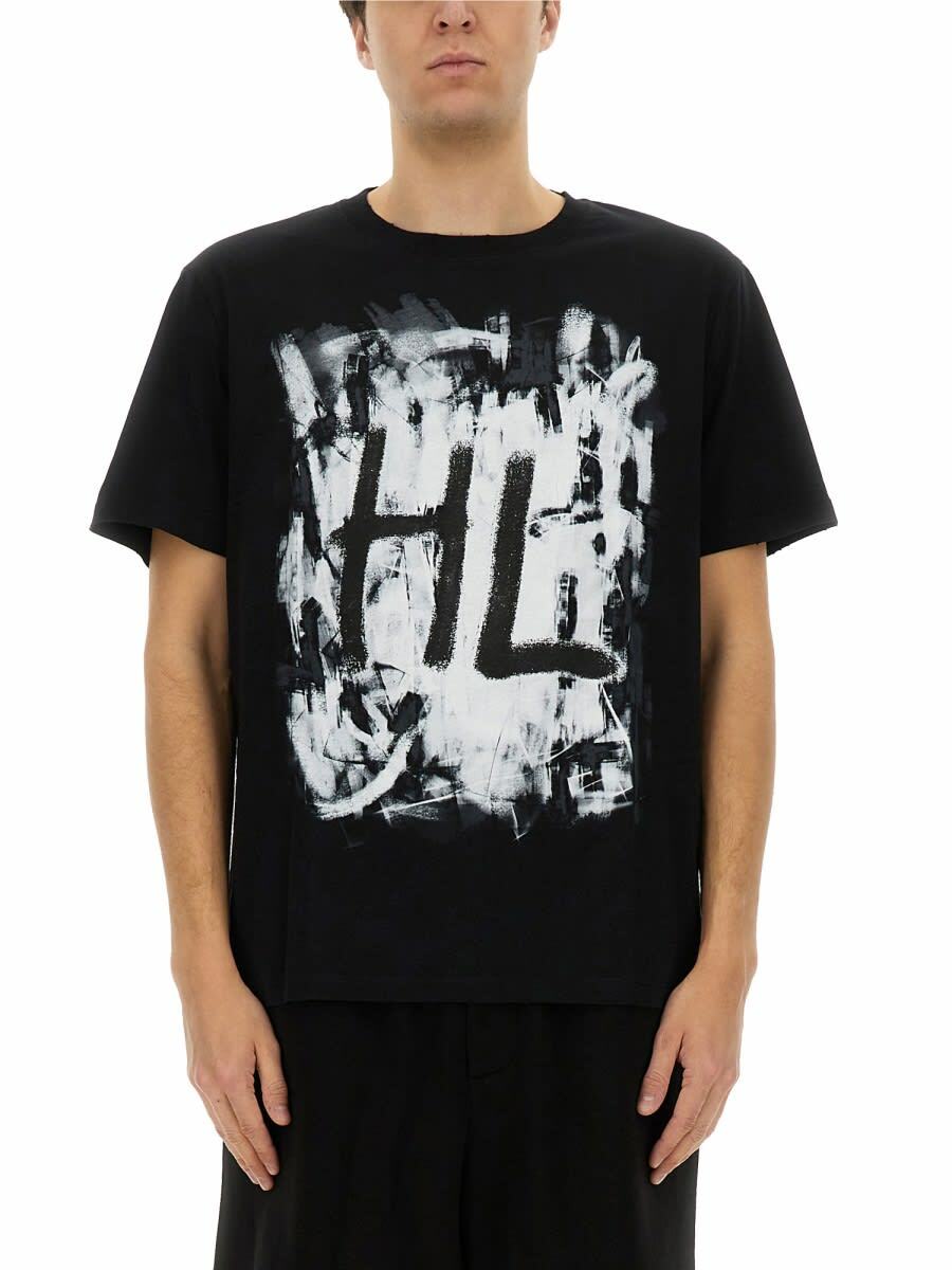 Helmut Lang Men's Metallic Patch Logo T-Shirt in Black