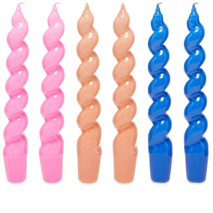 Photo: HAY Spiral Candles - Set Of 6 in Blue/Pink/Dark Peach