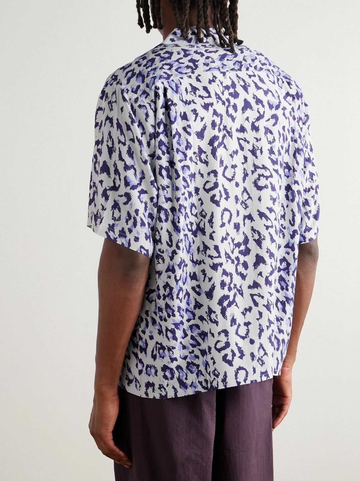 Wacko Maria - Convertible-Collar Leopard-Print Satin-Twill Shirt - Purple
