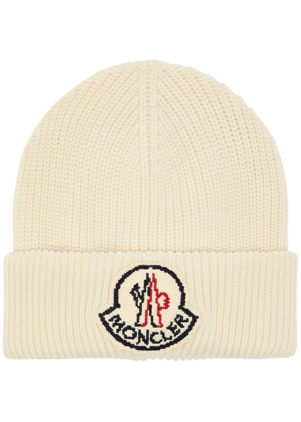 Photo: Moncler Logo Wool Beanie - Cream - One Size