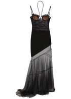 Nensi Dojaka Asymmetric Panelled Mesh Maxi Dress Black