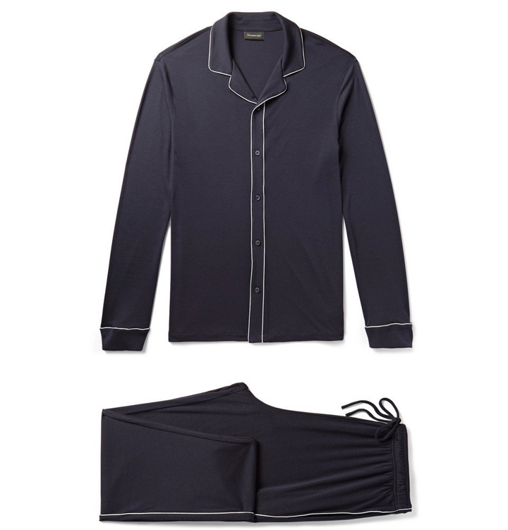 Photo: Ermenegildo Zegna - Piped Jersey Pyjama Set - Navy