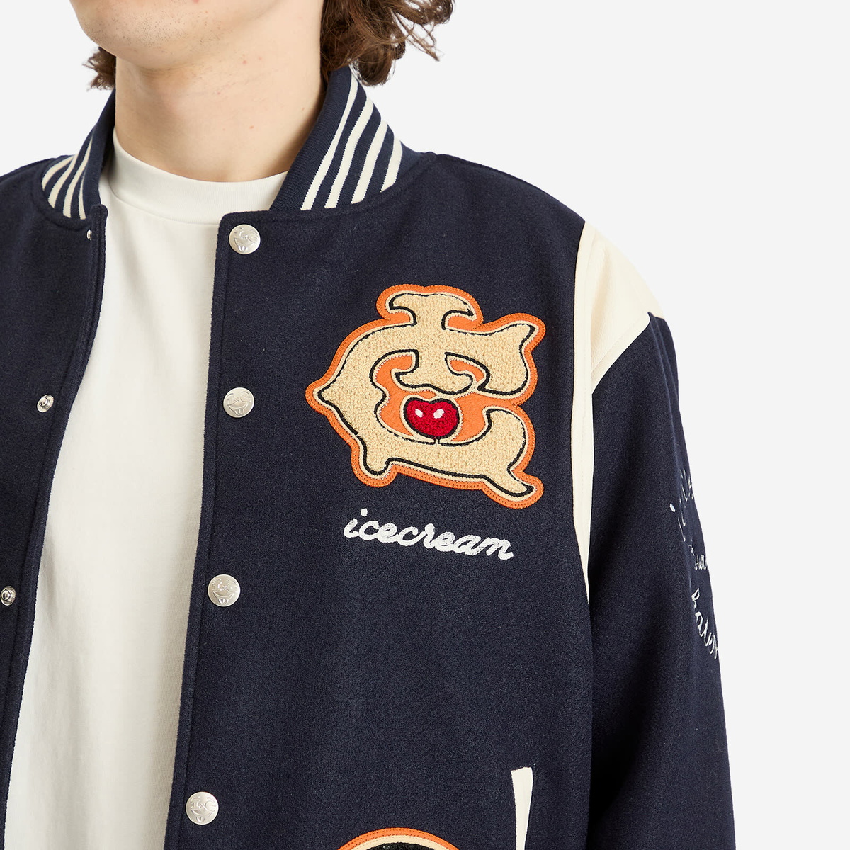 ICECREAM Men's Collegiate Patch Varsity Jacket in Navy