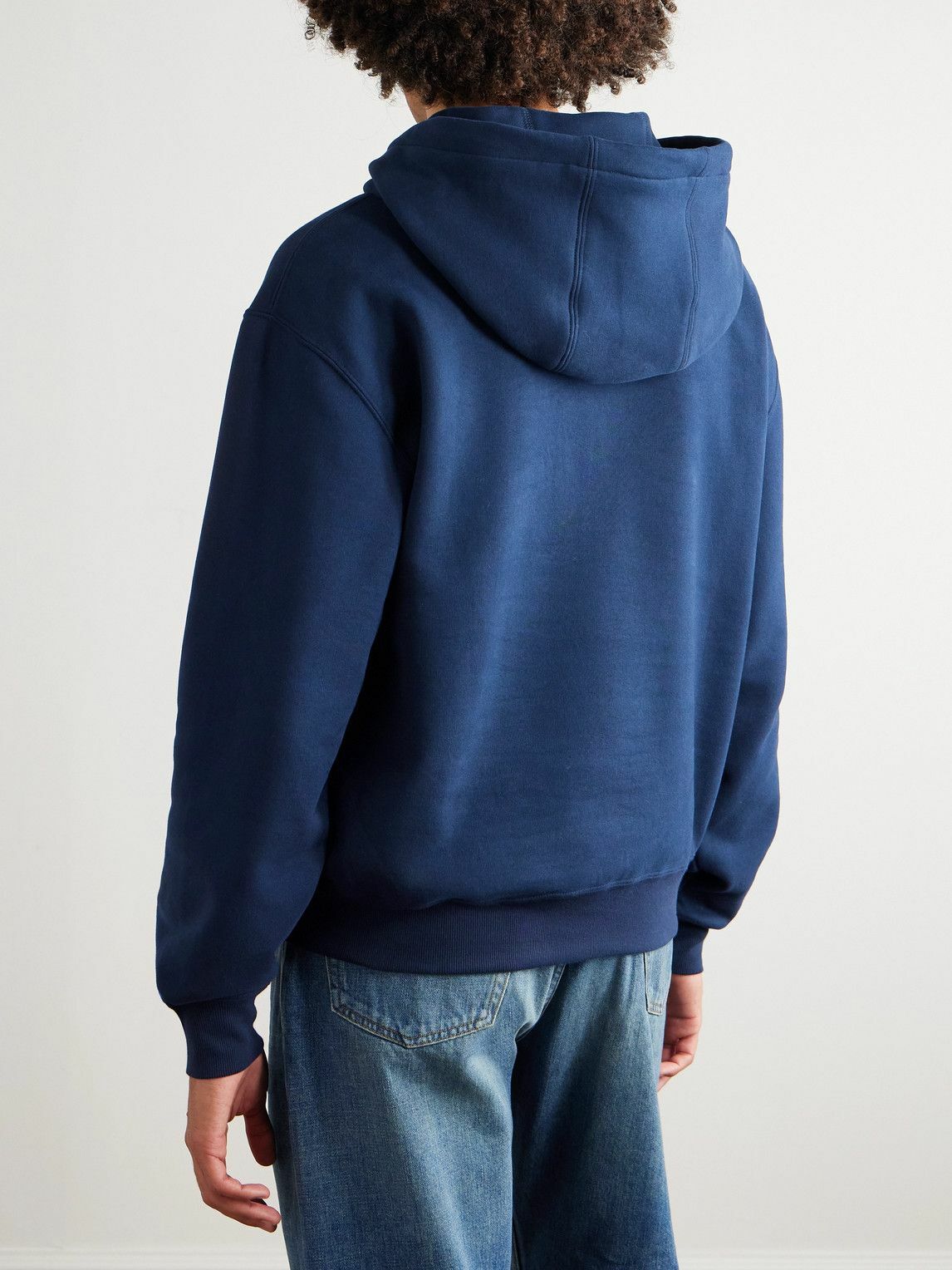 SAINT LAURENT - Logo-Embroidered Cotton-Jersey Hoodie - Blue