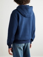 SAINT LAURENT - Logo-Embroidered Cotton-Jersey Hoodie - Blue