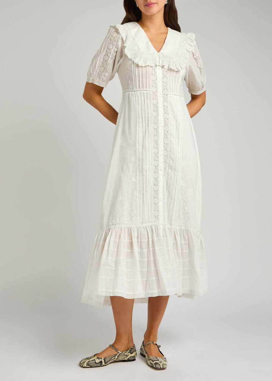 Rixo Edina Lace and Cotton Midi Dress White Rixo