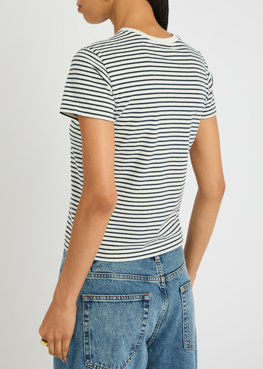 Frame The Baby Tee Striped Cotton T-shirt Navy