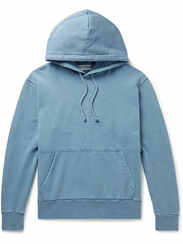 Photo: JW Anderson - Logo-Embroidered Cotton-Jersey Hoodie - Blue
