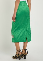 Erdem Embellished Crinkled Satin Midi Pencil Skirt Green