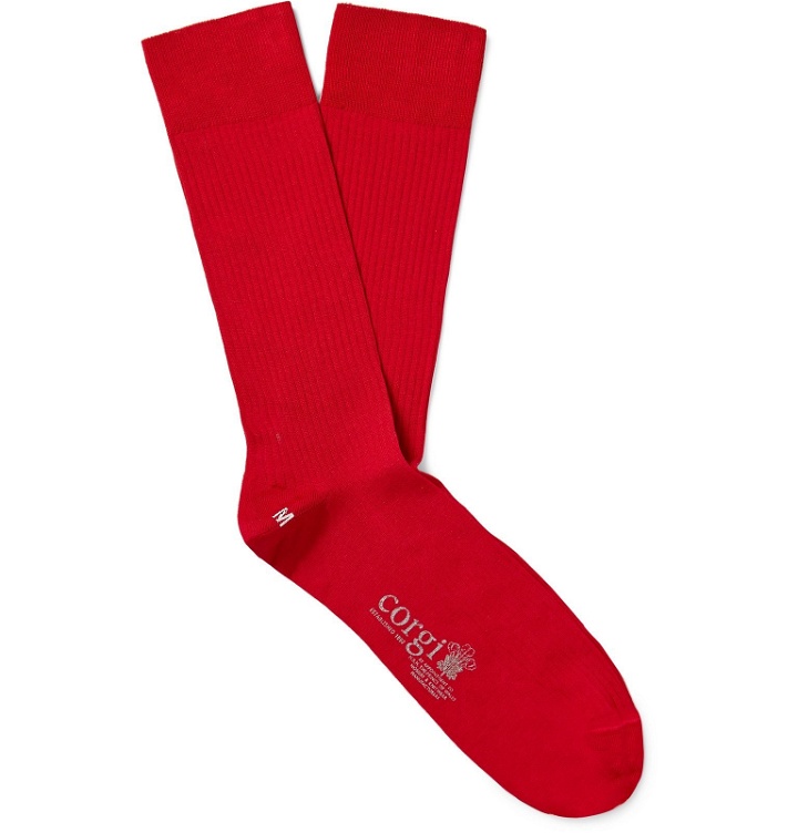 Photo: Corgi - Pembroke Mercerised Cotton-Blend Socks - Red