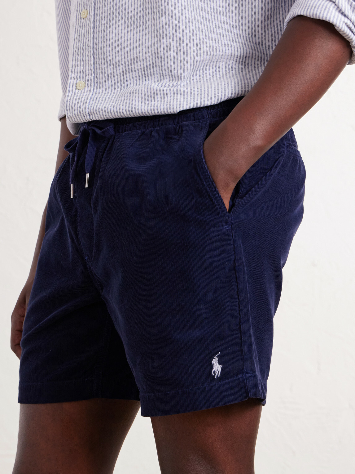 Polo Ralph Lauren - Straight-Leg Logo-Embroidered Cotton-Corduroy Drawstring Shorts - Blue