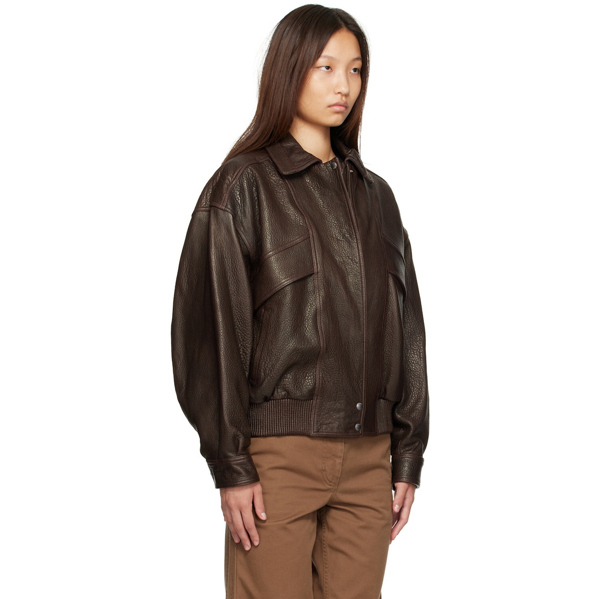 Nothing Written Brown Lambskin Bomber Jacket