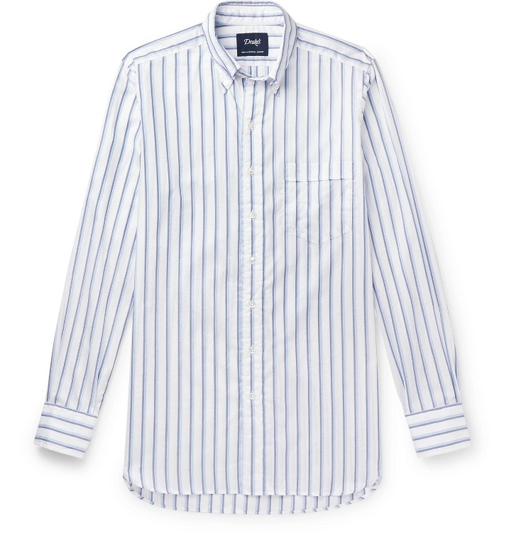 Photo: Drake's - Button-Down Collar Striped Cotton Oxford Shirt - Blue