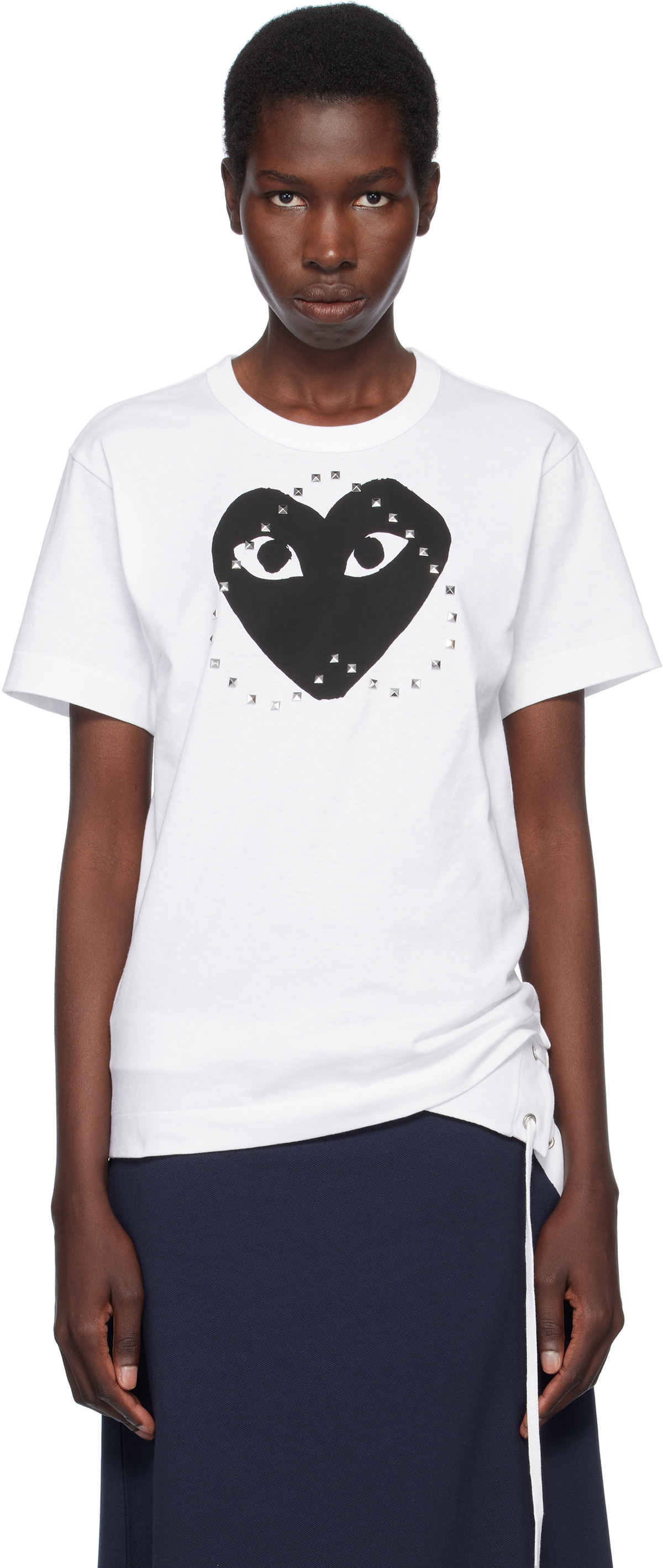 COMME des GARÇONS PLAY White Stud Print Black Heart T-shirt