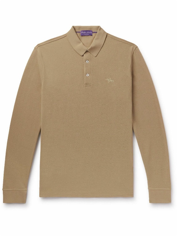 Photo: Ralph Lauren Purple label - Slim-Fit Logo-Embroidered Wool-Piqué Polo Shirt - Neutrals