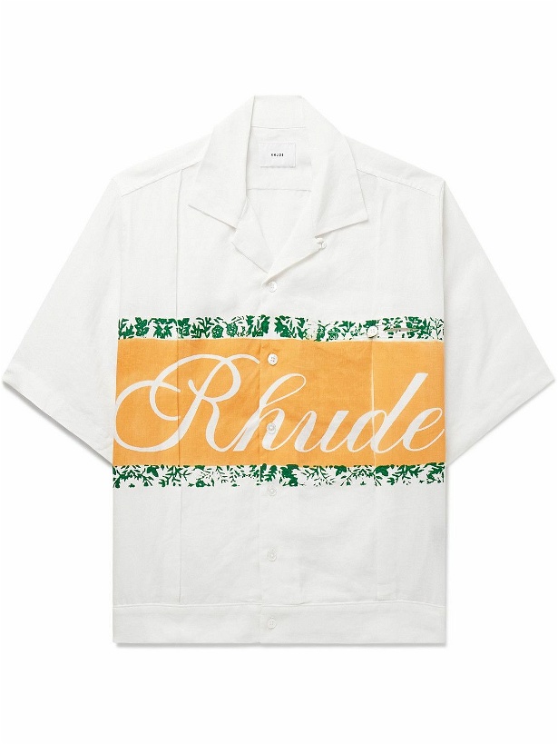 Photo: Rhude - Convertible-Collar Pleated Logo-Print Linen Shirt - White