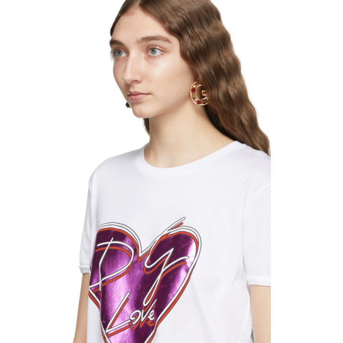 Dolce and Gabbana White Metallic Heart T-Shirt Dolce & Gabbana