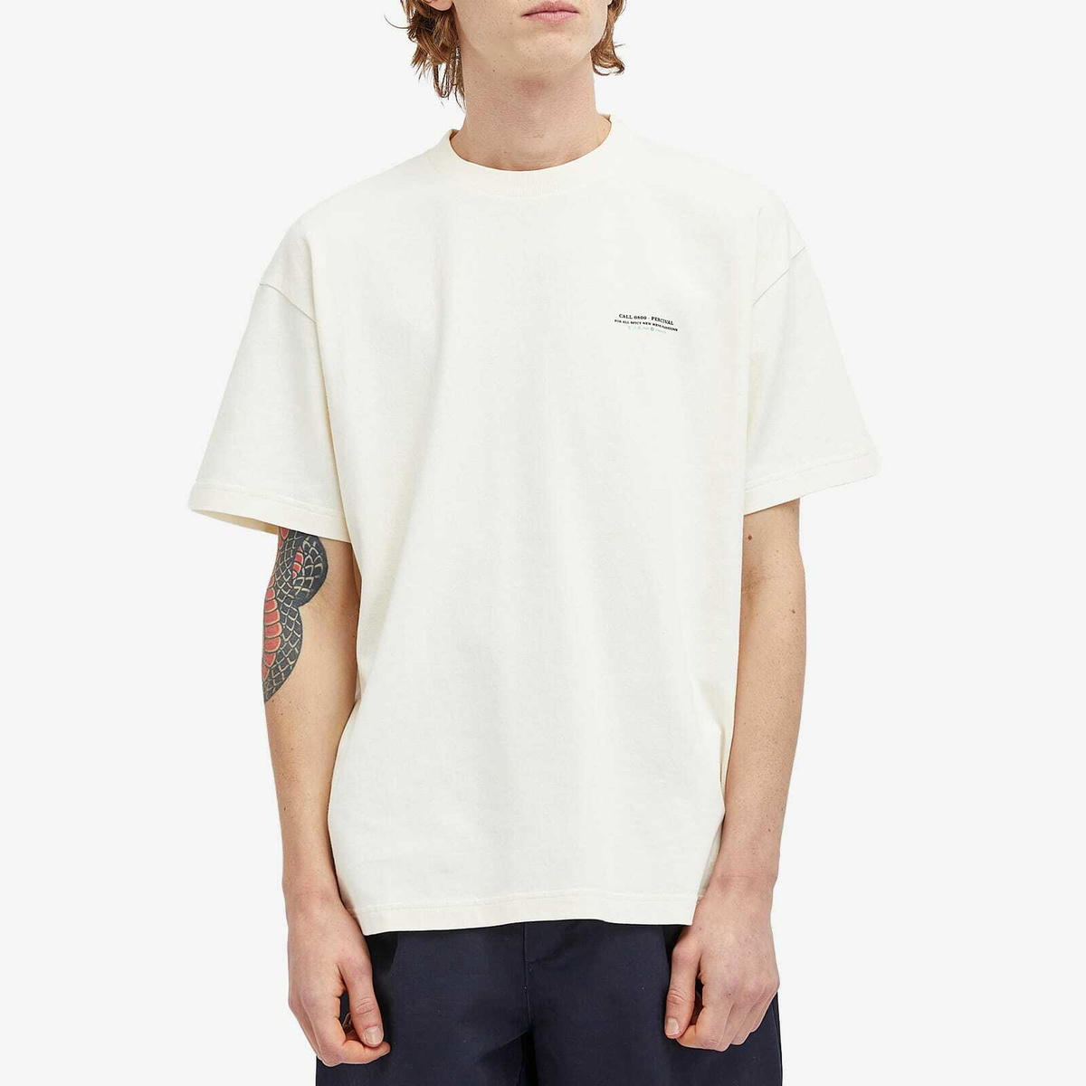 Percival Men's Call 0800 Long Sleeve T-Shirt in Ecru