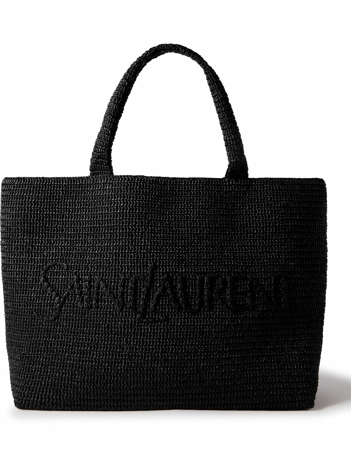 トートバッグ SAINT LAURENT BLACK RAFFIA TOTE BAG WITH LOGO Saint Laurent - Black Raffia Shopping Tote | Mitchell Stores