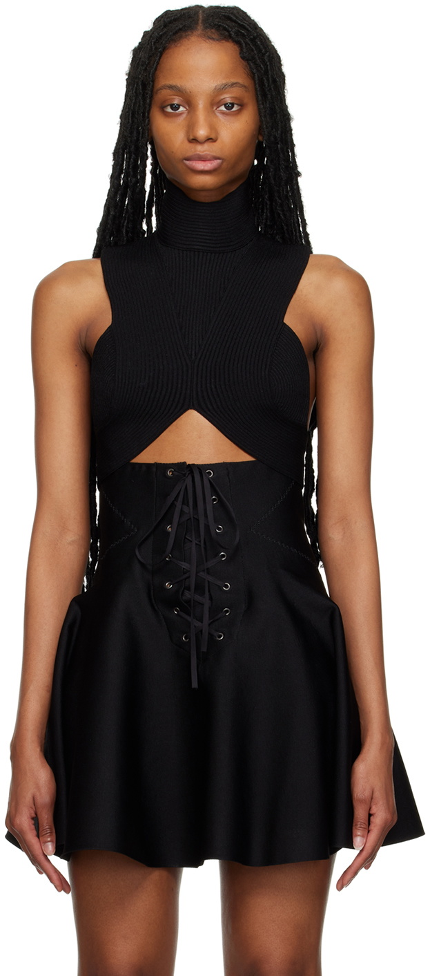 ALAÏA Black Circular Rib Crop Tank Top ALAÏA