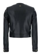 TwinSet Black Crewneck Jacket With Logo Buttons In Leather Woman