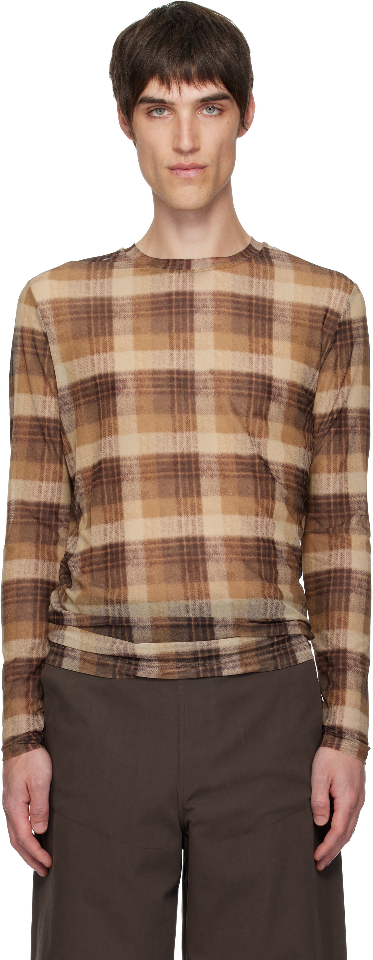 正規 DRIES VAN NOTEN Sheer Draped T-shirt Dries Van Noten Brown Sheer Draped T-shirt Dries Van Noten