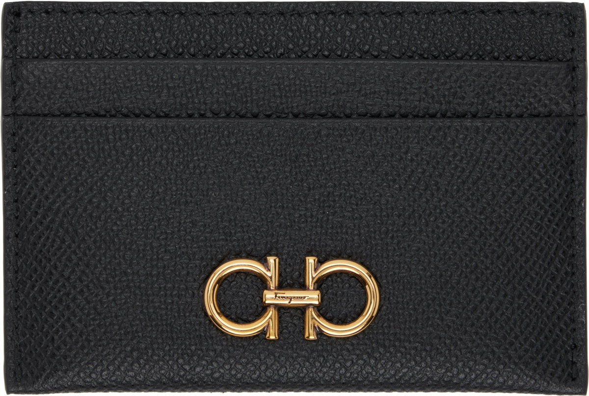 Ferragamo Black 'The Gancini Gemini Score' Card Holder