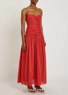 Matteau Polka dot Gathered Cotton-blend Midi Dress Red