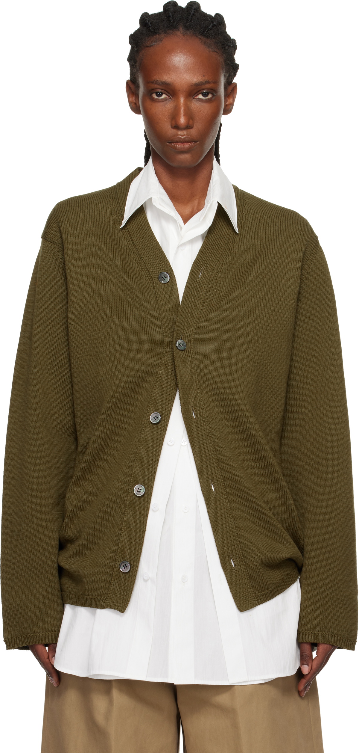Comme des Garçons Homme Plus Khaki Cotton Jersey Cardigan