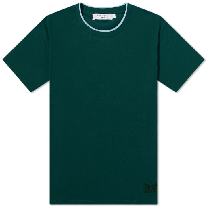 Photo: Maison Kitsuné Men's Tonal MK Embroidery Fox T-Shirt in Dark Green