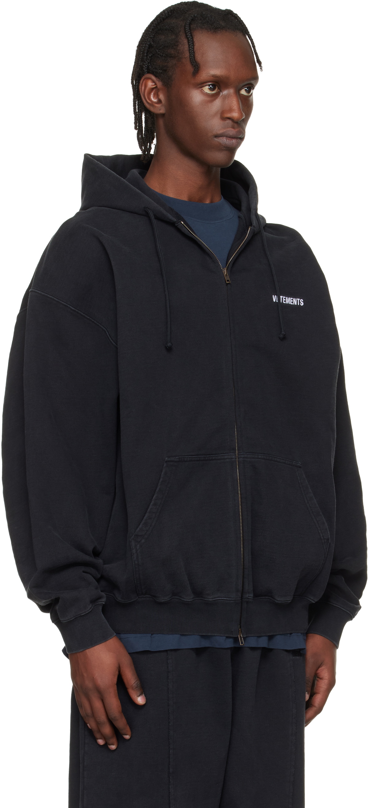 VETEMENTS Black Iconic Logo Zip-Up Hoodie