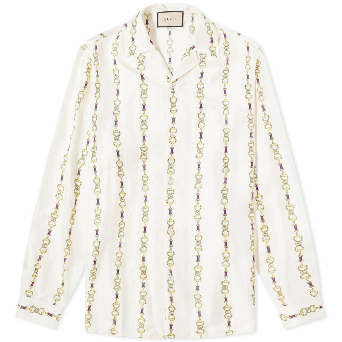 シャツ+ブラウス(長袖+七分) GUCCI by TOM FORD Shirt Horsebit Logo L Gucci Men's Horsebit Vacation Shirt in Ivory Gucci