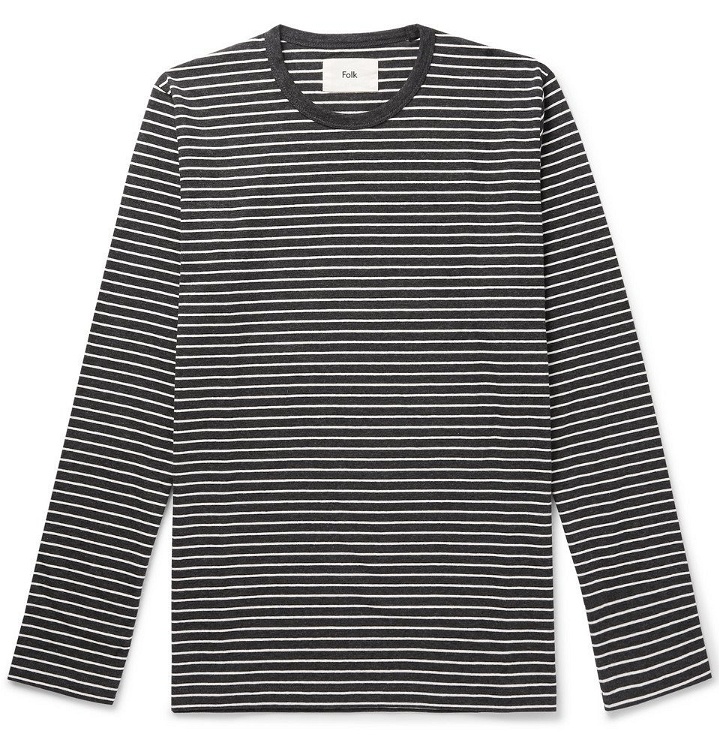Photo: Folk - Striped Slub Cotton-Jersey T-Shirt - Men - Gray