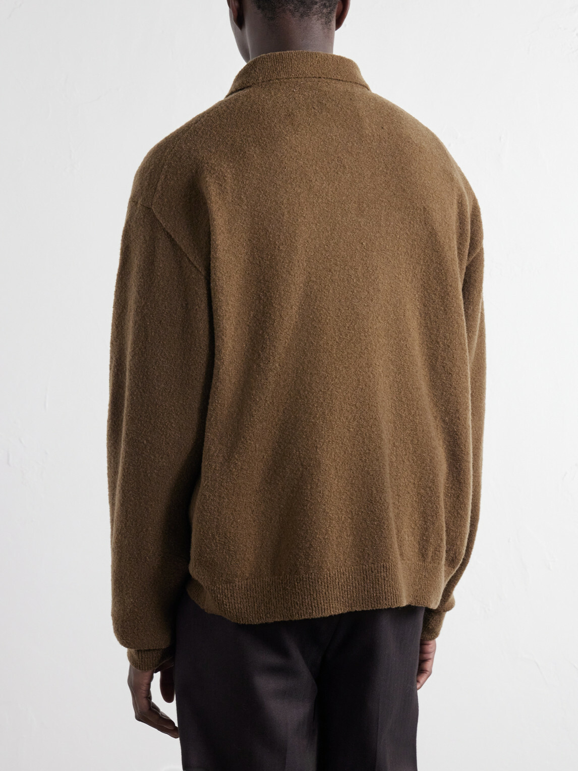 ATON - Wool-Blend Half-Zip Polo Sweater - Brown