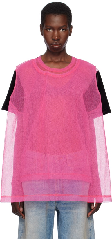 Photo: Comme des Garçons Homme Plus Black & Pink Bright Jersey & Nylon Tulle T-shirt
