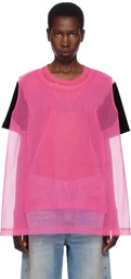 Comme des Garçons Homme Plus Black & Pink Bright Jersey & Nylon Tulle T-shirt