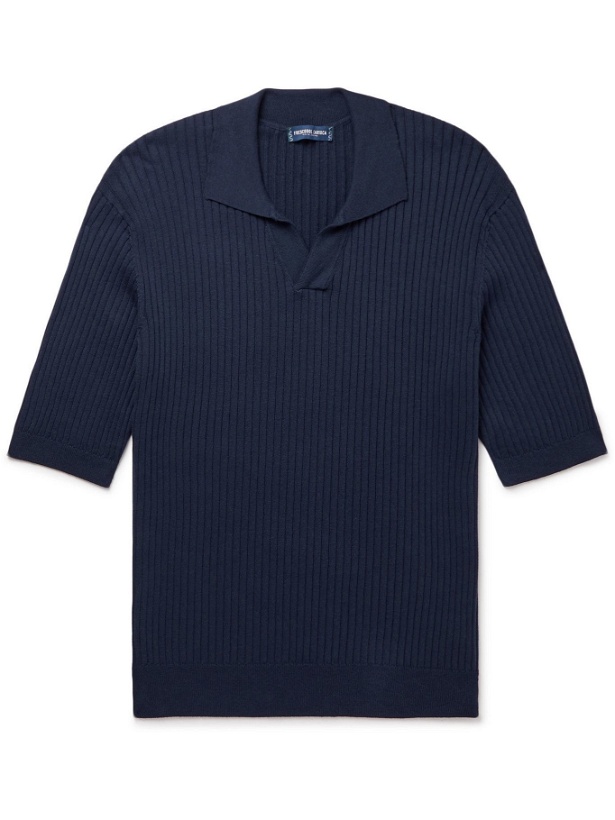 Photo: FRESCOBOL CARIOCA - Ribbed Cotton and Silk-Blend Polo Shirt - Blue