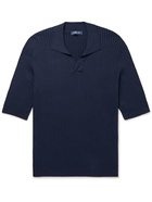 FRESCOBOL CARIOCA - Ribbed Cotton and Silk-Blend Polo Shirt - Blue