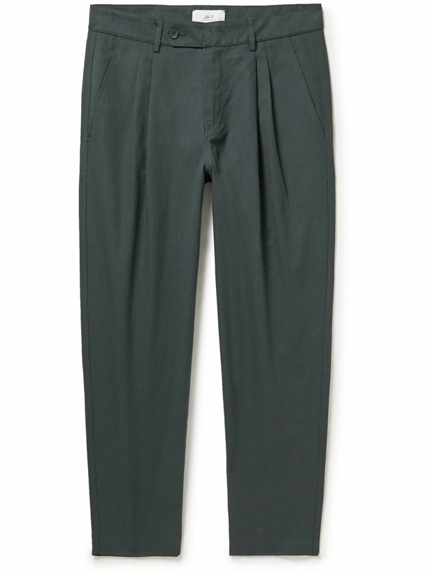 Photo: Mr P. - Tapered Cropped Pleated Cotton and Linen-Blend Trousers - Gray