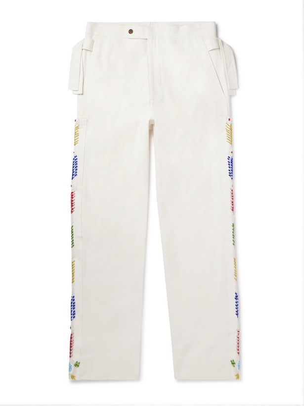 Photo: BODE - Straight-Leg Beaded Cotton Trousers - White