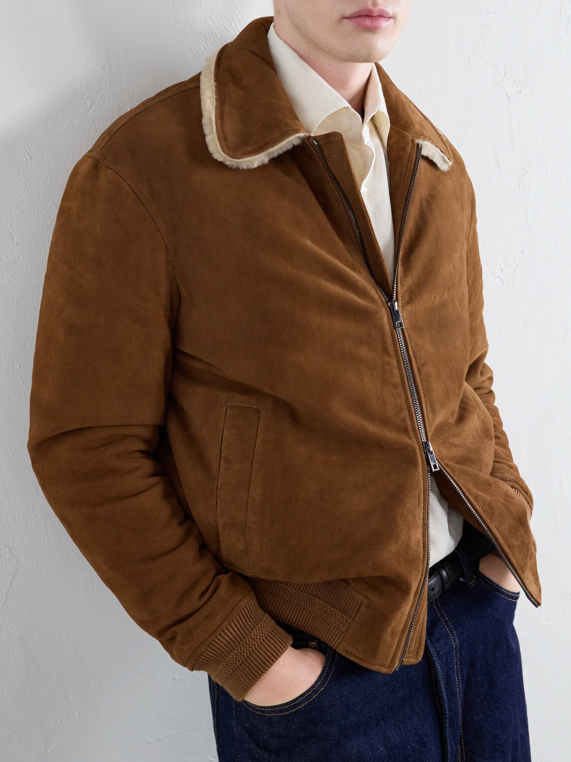 Altea - Iggy Shearling-Trimmed Padded Suede Jacket - Brown