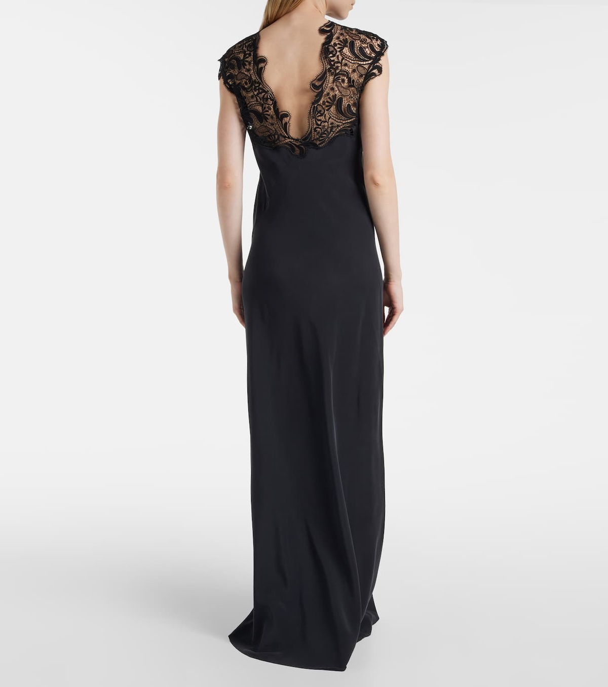 Ferragamo Lace-trimmed silk gown