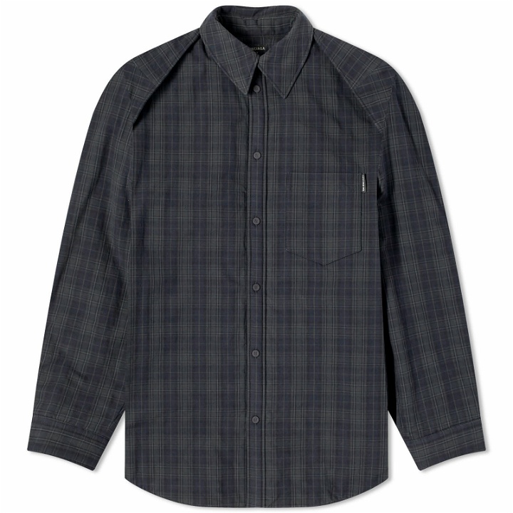 Photo: Balenciaga Men's Detachable Flannel Shirt in Grey/Khaki Overdyed